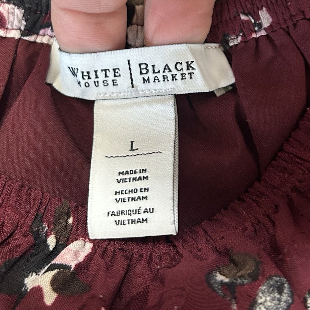 White House Black Market Floral Blouse Sheer Long Sleeves - Women's LARGE - Picture 4 of 11